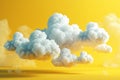 Floating 3D clouds, minimal yellow setting, vast copy space, background clean, subtle art
