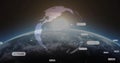Floating 3D Earth rendering displaying digital mesh overlay and data bubbles in outer space Royalty Free Stock Photo