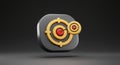 Floating 3D icon with a dark gray, rounded square base. A yellow target design overla Royalty Free Stock Photo