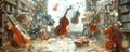 Floating 3D Musical Instruments in a Surreal Library Environment Royalty Free Stock Photo