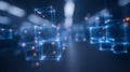 Floating digital cubes network representing blockchain data structure and decentralized technology concept. Royalty Free Stock Photo
