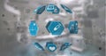 Floating digital healthcare icons in futuristic medical setting, showcasing innovation