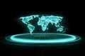 A floating digital hologram of a world map, glowing in soft blues and greens Royalty Free Stock Photo