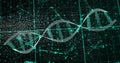 Floating DNA double helix rotating in digital environment, showing network nodes and data stream Royalty Free Stock Photo