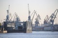 Floating dock and large shipyard cranes