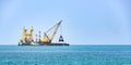 Floating dredging platform in the sea Dredger working Royalty Free Stock Photo