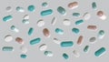 Floating drug capsule on white background
