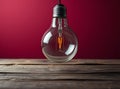 Floating Edison Style Lightbulb on Wood Ai Generated Royalty Free Stock Photo