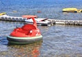 Floating equipment moored with buoys on a clear sea
