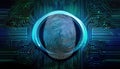 Floating fingerprint icon composed of encrypted code surrounded by a glowing privacy shield effect