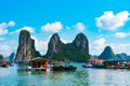 Floating fishing village in Halong Bay Royalty Free Stock Photo