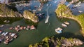 Floating fishing village and rock island in \