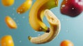 Floating Fruit: Banana, Apple and Orange Splash Royalty Free Stock Photo