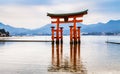 Floating gate of Itsukushima Shrine in Miyajima, Hiroshima, Japan. Travel Asia. Royalty Free Stock Photo