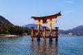 Floating gate of Itsukushima Shrine in Miyajima, Hiroshima, Japan. Travel Asia. Royalty Free Stock Photo