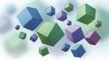 Geometric cubes in various sizes and colors including blue green and Royalty Free Stock Photo