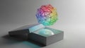 Floating geometric prism with colorful sphere Royalty Free Stock Photo