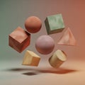 Including spheres cubes and a pyramid are arranged in a soft gradient Royalty Free Stock Photo