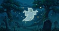 Floating Ghost in Graveyard Illustration for Halloween Themed Background Royalty Free Stock Photo