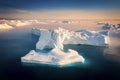 floating glaciers in the rays of the setting sun during a polar night