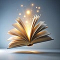 Floating glowing book with animated flying pages