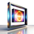 Floating glowing digital art frame with rotating artwork Royalty Free Stock Photo