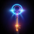 Floating glowing key with neon aura