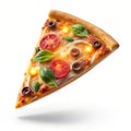Floating glowing pizza slice with rotating toppings