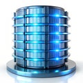 Floating glowing server with rotating data flow