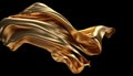 Floating golden fabric on a black background