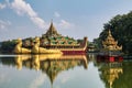 Floating Golden Temple, Karaweik on Kandawgyi Lake in Yangon, Myanmar, Burma Royalty Free Stock Photo
