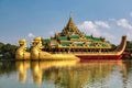 Floating Golden Temple, Karaweik on Kandawgyi Lake in Yangon, Myanmar, Burma Royalty Free Stock Photo