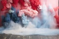 Floating Group of Smoke in the Air, A Captivating Sight of Ethereal Vapors, gender reveal backdrop featuring pastel blue and red