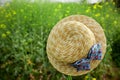 Floating hat in flower field Royalty Free Stock Photo