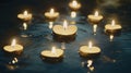 Floating heart candles, water, night, romance, spa Royalty Free Stock Photo