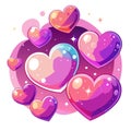 Floating hearts with a magical glow on a pink background. Digital illustration. Royalty Free Stock Photo