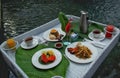 Floating Heavy Breakfast at Private Swimming Pool Royalty Free Stock Photo