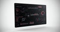 A floating, high-tech display screen shows an array of colorful data visualizations, Royalty Free Stock Photo