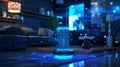 A floating hologram of a voice istant ready to take commands for controlling smart appliances