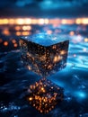 Floating Holographic Cube Data Core Futuristic digital cube glowing floating reflecting technological abstract Symbolizing