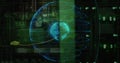 Floating holographic 3D globe displaying network rings in data center, with glowing data lines Royalty Free Stock Photo