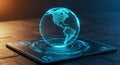 Floating holographic globe displaying Earth\'s continents in a digital, 3D style. The Royalty Free Stock Photo