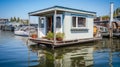 Floating home lifestyle: Houseboat living experience journey.AI Generated