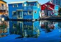 Floating Home Village Blue Red Houseboats Fisherman's Wharf Refl