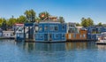 Floating Home Village Colorful Houseboats Fisherman\'s Wharf Inner Harbor, Victoria BC Canada Pacific Northwest Royalty Free Stock Photo