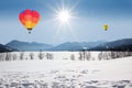 Floating hot air balloons over lake tegernsee, germany Royalty Free Stock Photo