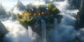A Floating House in the Clouds with Waterfalls Royalty Free Stock Photo