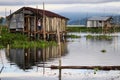 A floating house made of wood and bamboo on Lake Tondano, North Sulawesi. Royalty Free Stock Photo