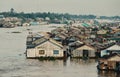 Floating houses on Mekong River Royalty Free Stock Photo