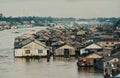 Floating houses on Mekong River Royalty Free Stock Photo